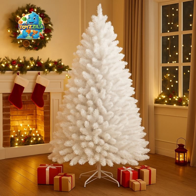 Bela PVC novogodišnja jelka sa bogatom i gustom granom i stabilnim metalnim postoljem