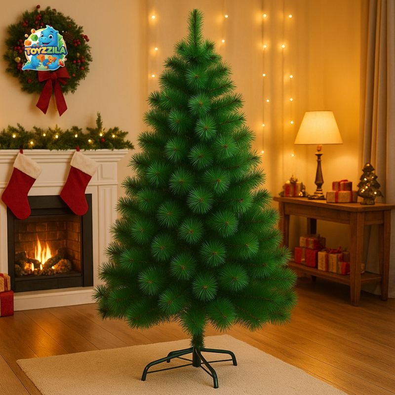 Zelena veštačka novogodišnja jelka od PVC-a sa gustom i realističnom krošnjom u prazničnom enterijeru
